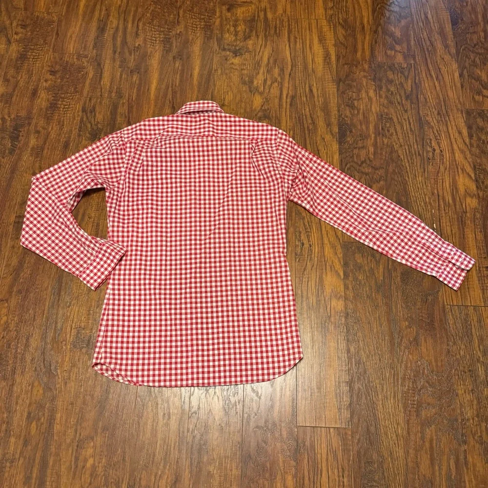 KJP Kiel James Patrick Red White Gingham Check Shirt Small S Made in USA - Picture 3 of 3
